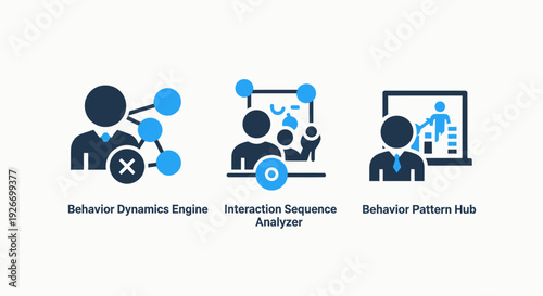 User Behavior Analysis and Interaction Tracking Concepts: Digital Dynamics Engine, Sequence Analyzer, and Pattern Hub Illustrations