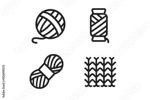 Yarn balls, thread spool, and knitted fabric texture symbols for crafting