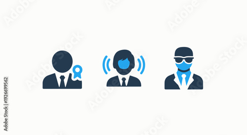Professional Business Person Icons: Achievement Award, Listening Communication, and Protected Privacy or Health - Vector Set
