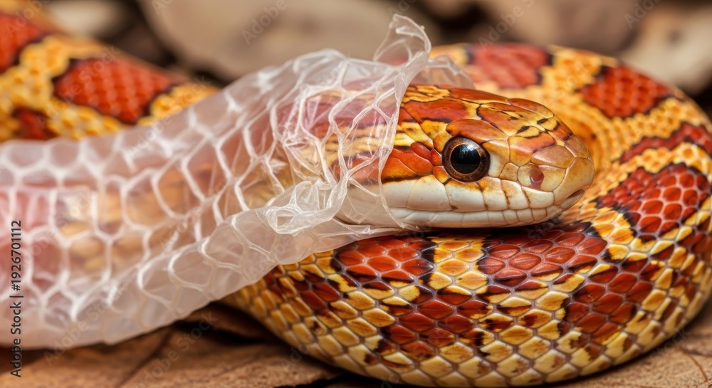 Obraz premium Corn Snake Shedding Skin - A Close-Up View of Reptilian Molting.