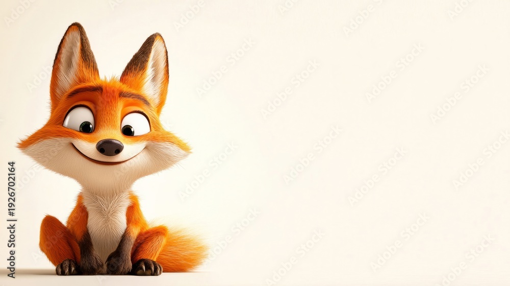Obraz premium Happy cartoon fox cub smiling on white background