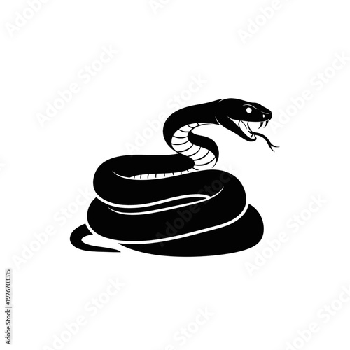 Black Snake Illustration with Open Mouth.