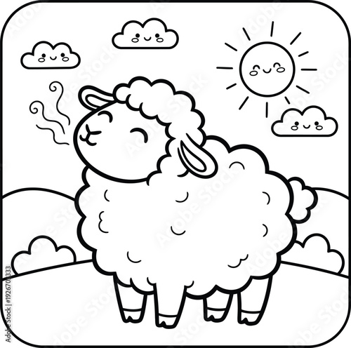 Bold and Easy Sheep Coloring Page. Sheep vector coloring page line art