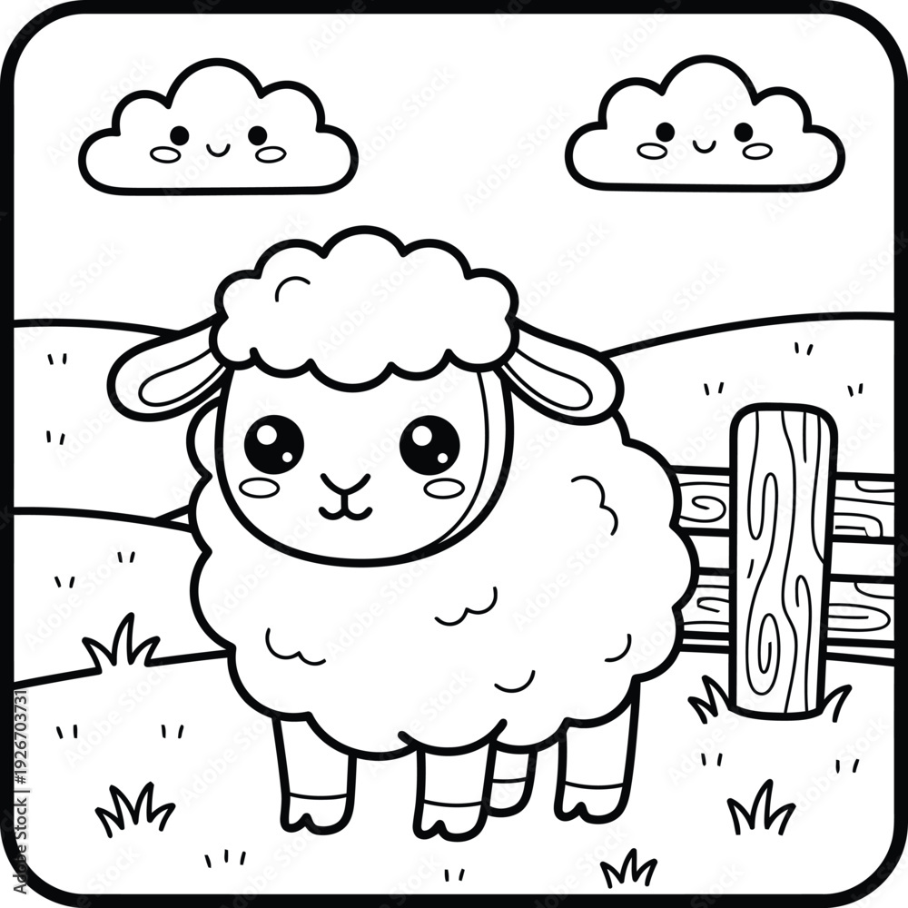 Obraz premium Bold and Easy Sheep Coloring Page. Sheep vector coloring page line art