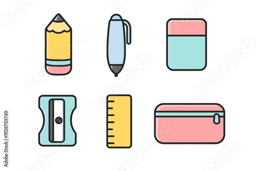 pencil, pen, eraser, pencil sharpener, ruler, pencil case