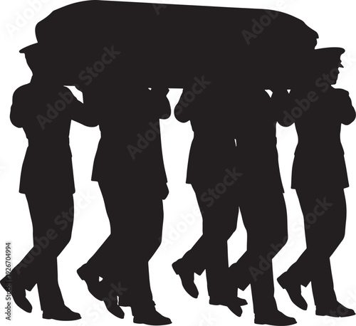 Memorial Day Military Funeral Procession Carrying Flag Draped Coffin Silhouette Vector Illustration.