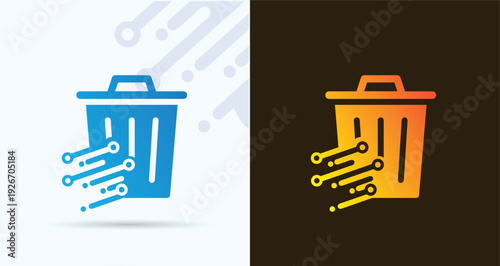 Digital Trash Bin Logo with Circuit Lines for Recycling Service
