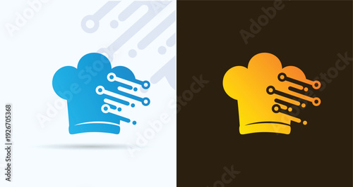 Digital Chef Hat Logo with Circuit Lines for Culinary Business
