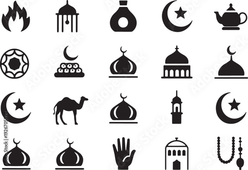 Collection of Islamic cultural including mosques camels crescent moons and prayer beads