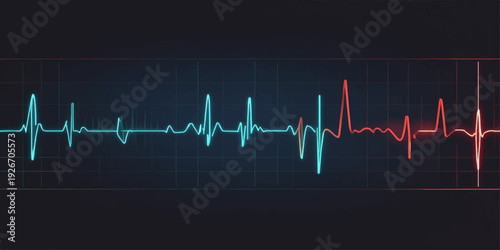 Green heart beat monitor showing a medical ekg cardiogram with a pulse rhythm wave line on a cardiology healthcare hospital chart illustration