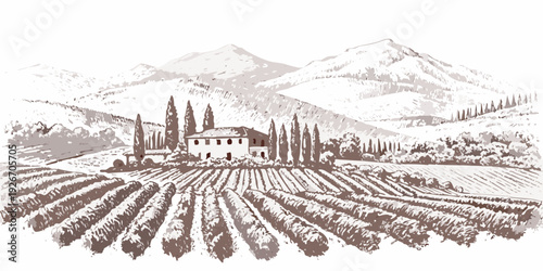 A picturesque tuscan landscape featuring a farmhouse amongst rolling hills