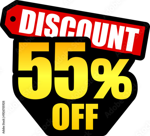 55％オフのセールを表すディスカウントラベル　55 Percent Off Discount Label – Special Offer Sale Tag
