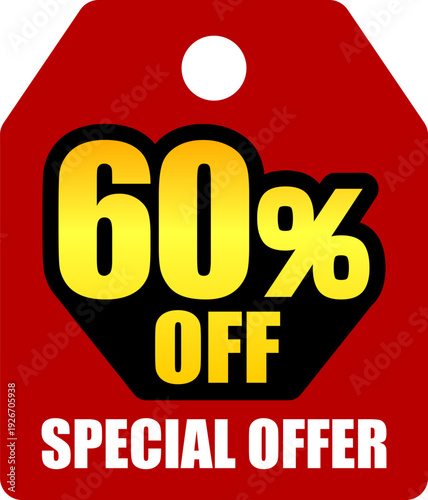 60％オフのセールを表すディスカウントラベル　60 Percent Off Discount Label – Special Offer Sale Tag

