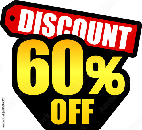 60％オフのセールを表すディスカウントラベル　60 Percent Off Discount Label – Special Offer Sale Tag
