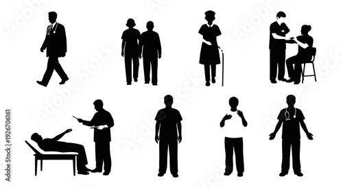 Medical Healthcare Professionals Doctors Nurses Patients Staff Silhouettes Vector Set