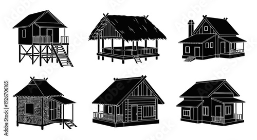 Architecture and Housing: Monochromatic Collection of Traditional Dwellings and Huts