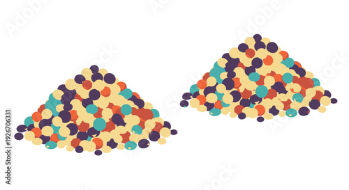 Colorful piles of round objects resembling candies or small spheres