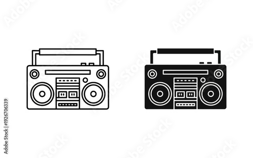 Black and white boombox stereo music player cassette player
