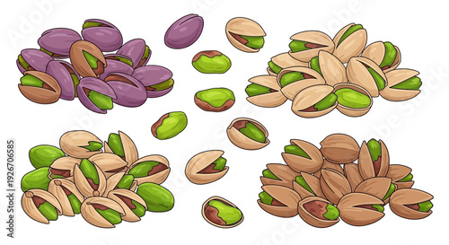 A colorful assortment of pistachios both shelled and unshelled