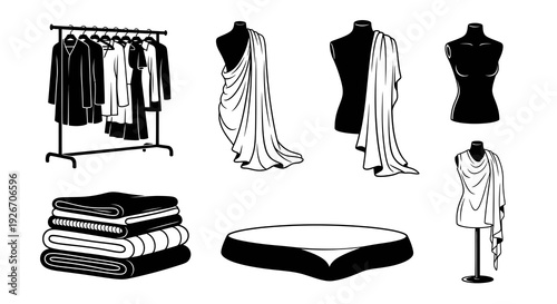 Fashion Mannequins, Clothing Rack, Folded Clothes, Display Stand Vector