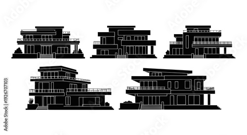 Modern Luxury Houses Silhouette Vector Set - Real Estate Architecture Glyphs