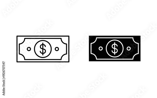 Black and white dollar bill outline and filled money
