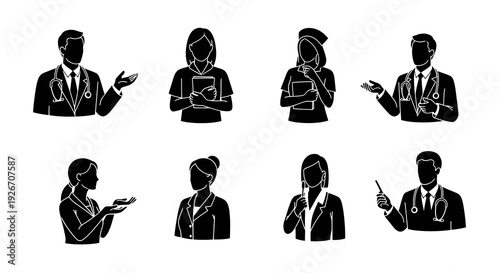 Medical Healthcare Professionals Glyph Silhouette Icons Set