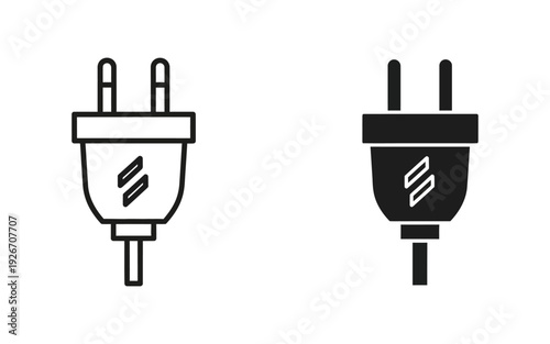 Black and white electrical plug with lightning bolt symbol