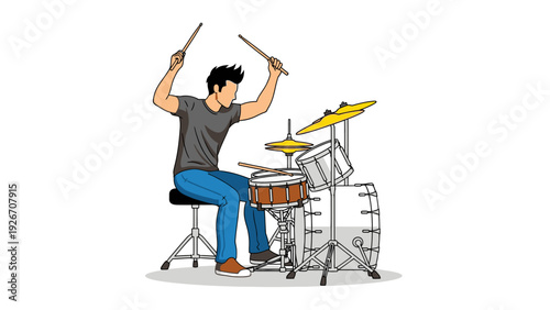 Man Playing Drums with Enthusiasm and Energy.