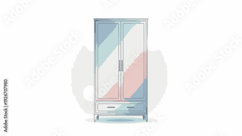 Colorful wardrobe with diagonal stripes on doors.