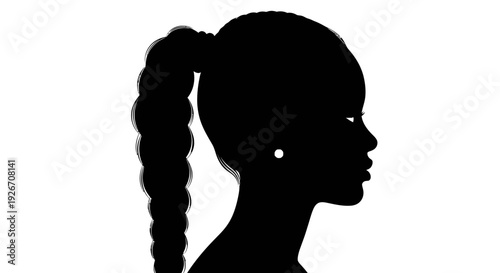 Hair Care  Beauty: African American Woman Braided Ponytail Profile Silhouette Vector