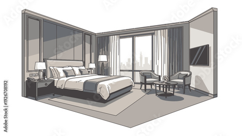 Modern Bedroom Interior Design with Furniture.