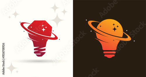 Light Bulb Galaxy Orbit Logo with Sparkle Ring Gradient Icon
