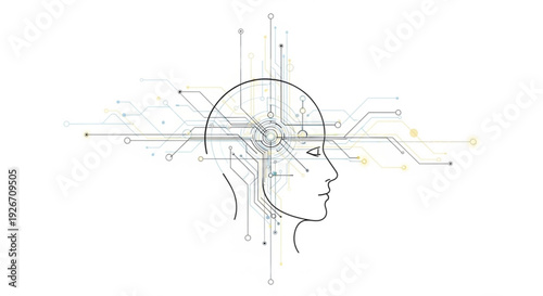 Futuristic human head with circuit board brain technology and innovative electronic design elements