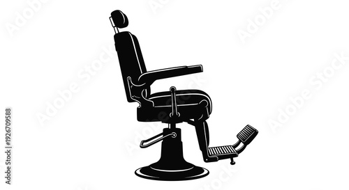 Vintage Barbershop Chair Black  White Silhouette Illustration - Hairdressing Salon Equipment
