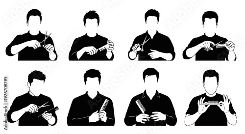 Black  White Hairdressing Barber Stylist Tools Glyph Icons Vector Set