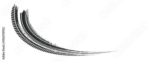 Tire tread marks, wheel textures, tire marks - car racing, motocross, drift, rally, off-road and others. Vector black isolated texture in grunge style with splashes.eps10