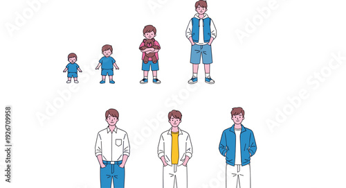Boy growth stages illustration showing child development from toddler to young adult