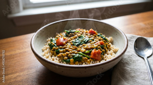 Wallpaper Mural Warm bowl of healthy vegan lentil curry with spinach and tomatoes Torontodigital.ca