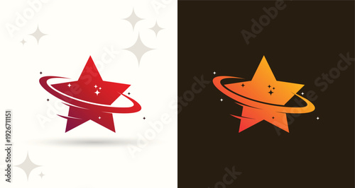 Star Rating Galaxy Orbit Logo with Sparkle Ring Gradient Icon
