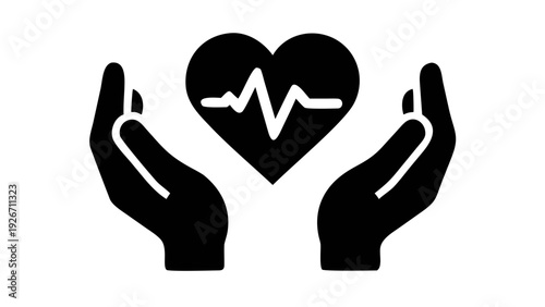 Hands holding heart with heartbeat symbol