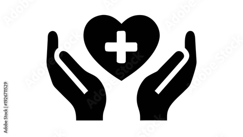 Hands holding heart with medical cross symbol