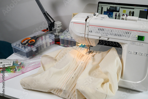  Sewing Machine Close-Up with Nearly Finished Blouse