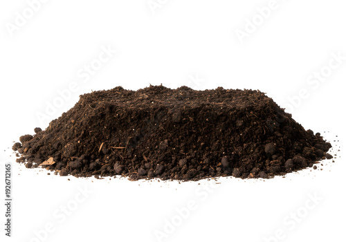 Soil, dirt and earth mound cross section for gardening or agriculture against on white or transparent background