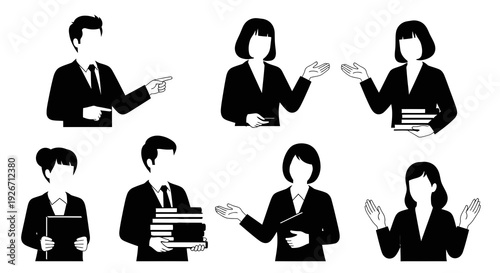 Faceless Business and Education Professionals Black  White Flat Vector Illustration Set