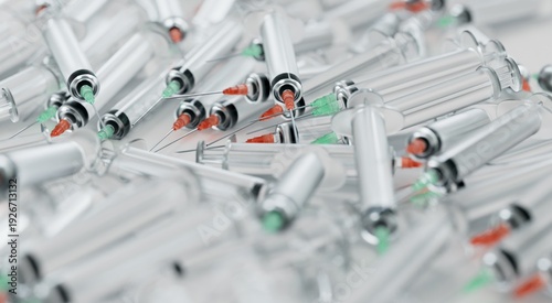 Medical Syringes Scattered close-up Background 3D computer generated Rendered Healthcare Concept 