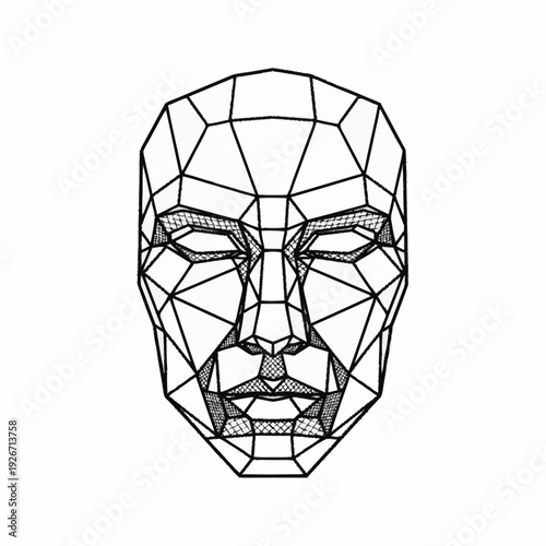Geometric Human Face Wireframe Abstract Art.