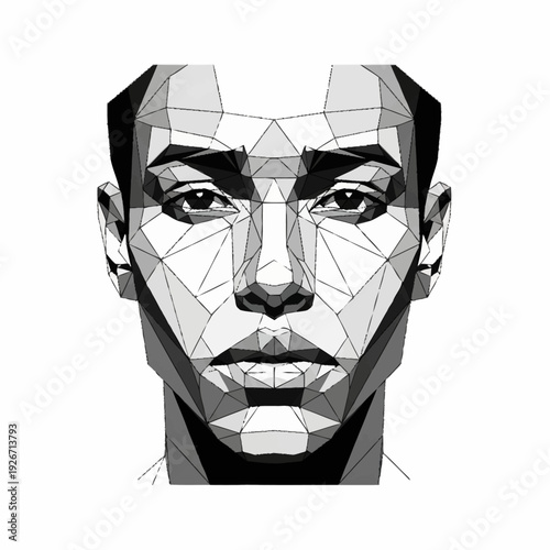 Geometric Portrait of a Mans Face in Monochrome.
