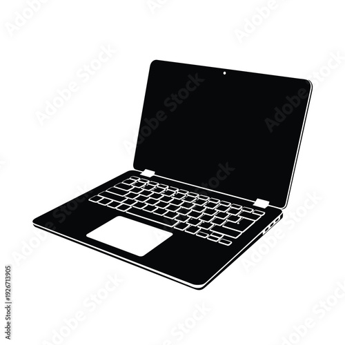 Laptop illustration with keyboard and screen viewed from above on a plain background