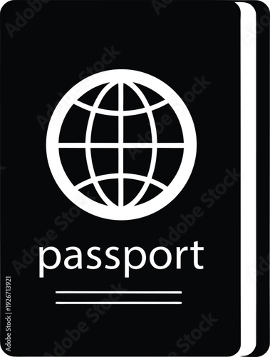 Black Passport with Globe Icon and Text International Travel Document
